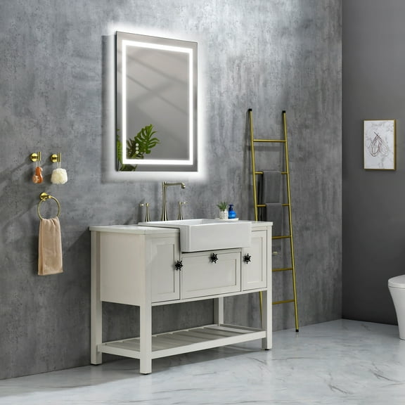 36x28 Inch LED Bathroom Mirror with Frontlit and Backlit, Wall Mounted Vanity Mirror with Smart Touch Button, Anti-Fog, Memory Function, 3 Colors, Stepless Dimmable Makeup Mirror