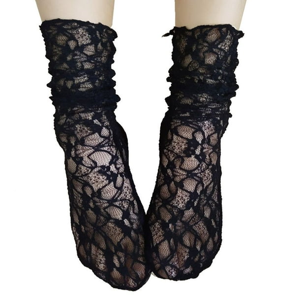 Reteo Girls Fishnet Summer Lace Socks Solid Color Ankle Mesh Slouch Loose  Transparent Stockings 