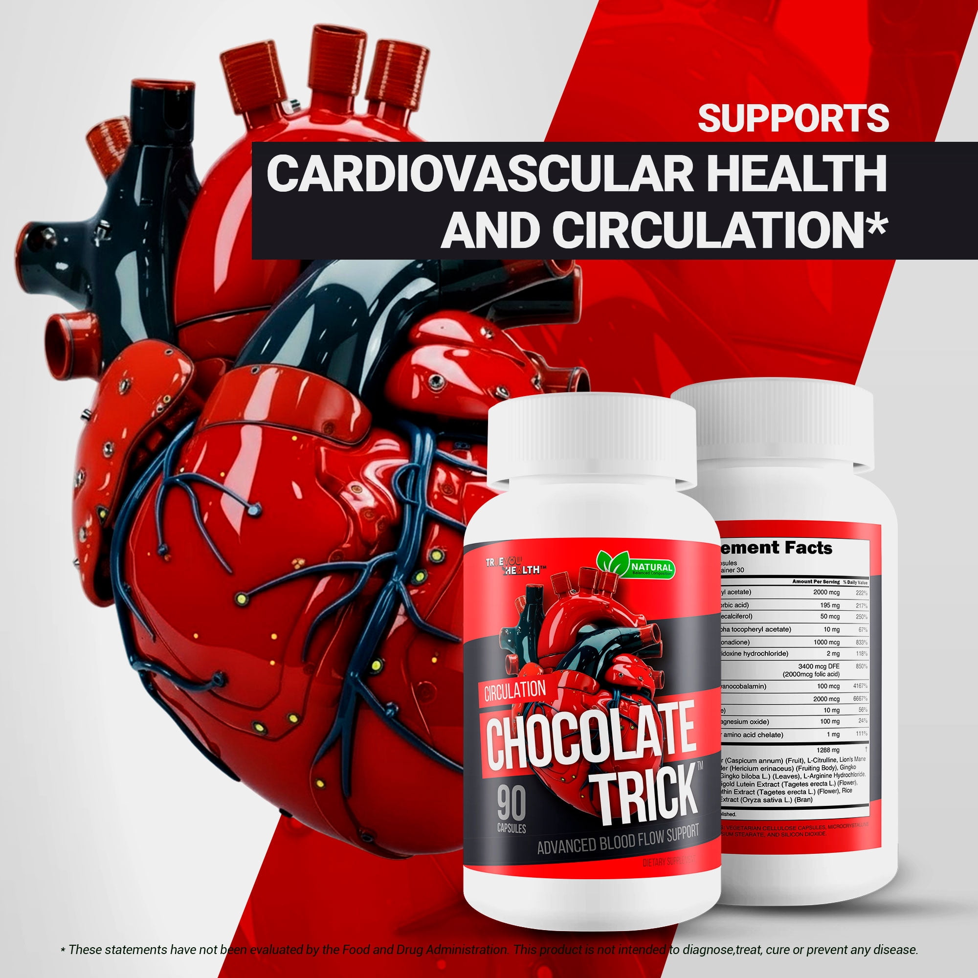 Chocolate Trick for Circulation - Our Best Blood Flow Supplement - Complete Circulatory Health Support - Natural Pressure Support Supplement