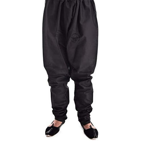 Royal Kurta Men's Linen Cotton Churidar Breeches (Black; Free Size)