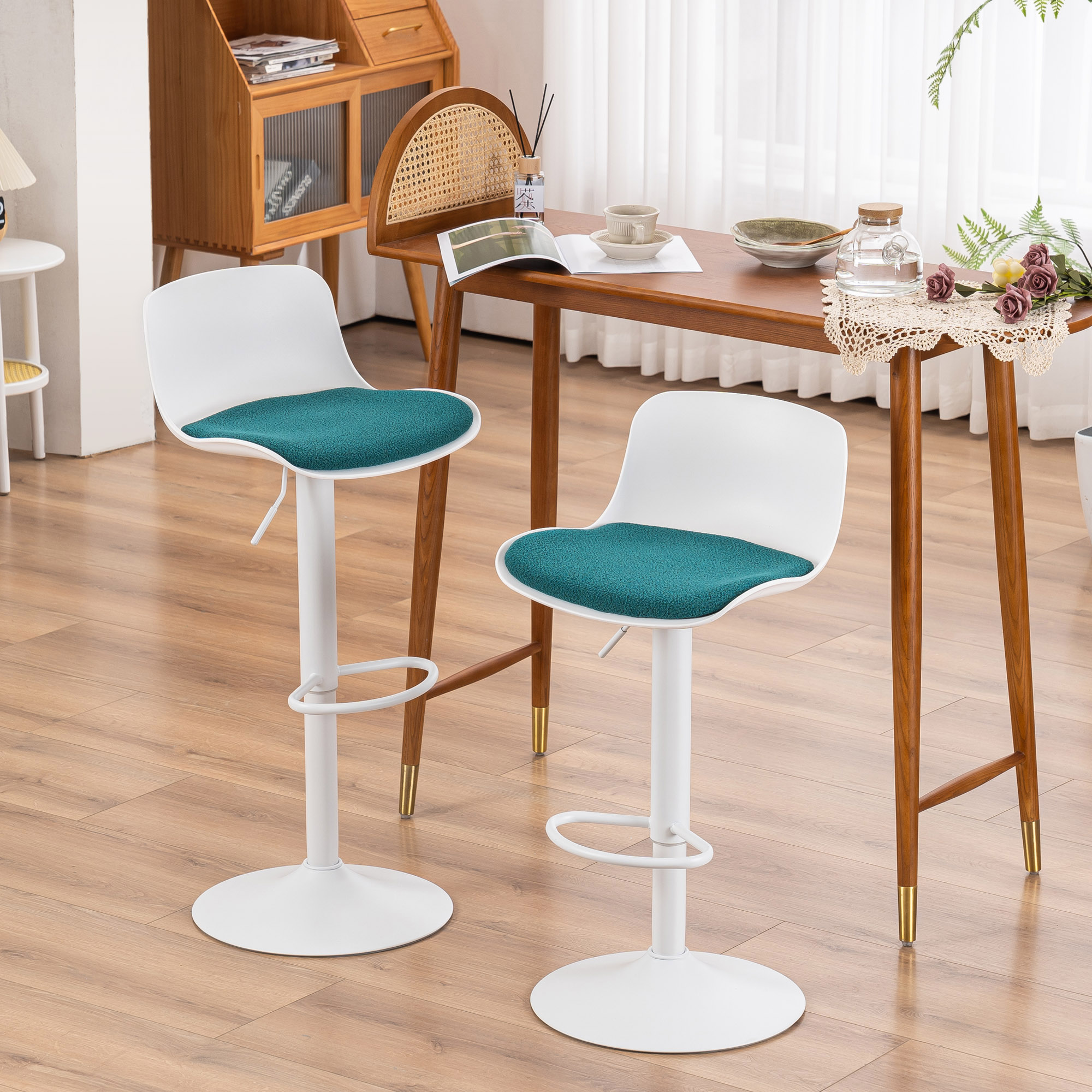 YOUNUOKE Set of 2 Bar Stools Green Modern Adjustable Furry Counter
