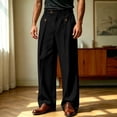 thumbnail image 4 of LEKWK Dress Pants for Men High Waisted Pleated Wide Leg Trouser Relaxed Fit Button Detail Classic Business Casual Lounge Pants for Office Work formal Wear Black XXL, 4 of 5