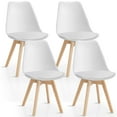 thumbnail image 1 of Costway Set of 4 Dining Chair Mid Century Modern Shell PU Seat w/ Wood-Leg White, 1 of 10