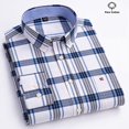 thumbnail image 1 of Oxford-Camisa de manga larga para hombre, 100% algodón, informal, ajustada, Color sólido, estampado a cuadros, a rayas, Formal, talla grande, 1 of 4