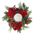 thumbnail image 2 of Northlight 15" Artificial Mixed Pine Hydrangea Wreath Pillar Candle Holder - Red/Green, 2 of 2
