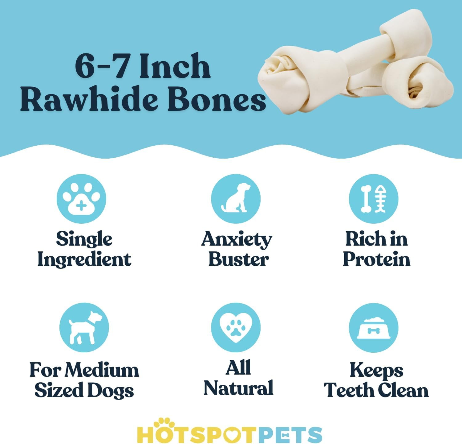 HotSpot Pets Durable Natural Rawhide Dog Chews, 6-7 Inch, 10 Pack
