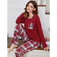 thumbnail image 3 of MecTo Pajamas Set for Women Casual Long Sleeve Plaid Crew Neck Sleepwear with Chest Pocket Sleepwear Loungewear,PJ Set 2 Piece (Women's), 3 of 7
