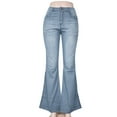 thumbnail image 5 of Women's Pants Casual Stretch Hight Waisted Wide Leg Denim Jeans Stretch Slim Length Jeans Trousers, 5 of 5