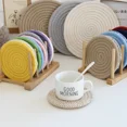 thumbnail image 3 of Xiao Hua 4-piece set of anti slip and heat-resistant hand woven cotton coasters -4.33inch,Pink, 3 of 4
