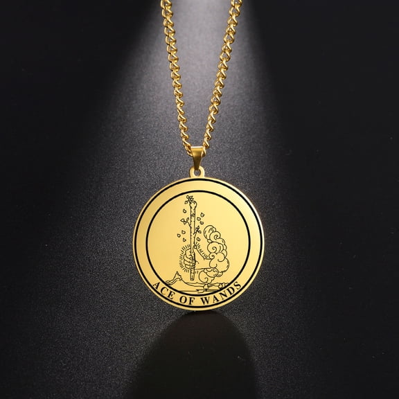 TEAMER Tarot Necklace Suit of Round Pendants Spiritual Jewelry for Witchy Jewelry（ACE OF WANDS）