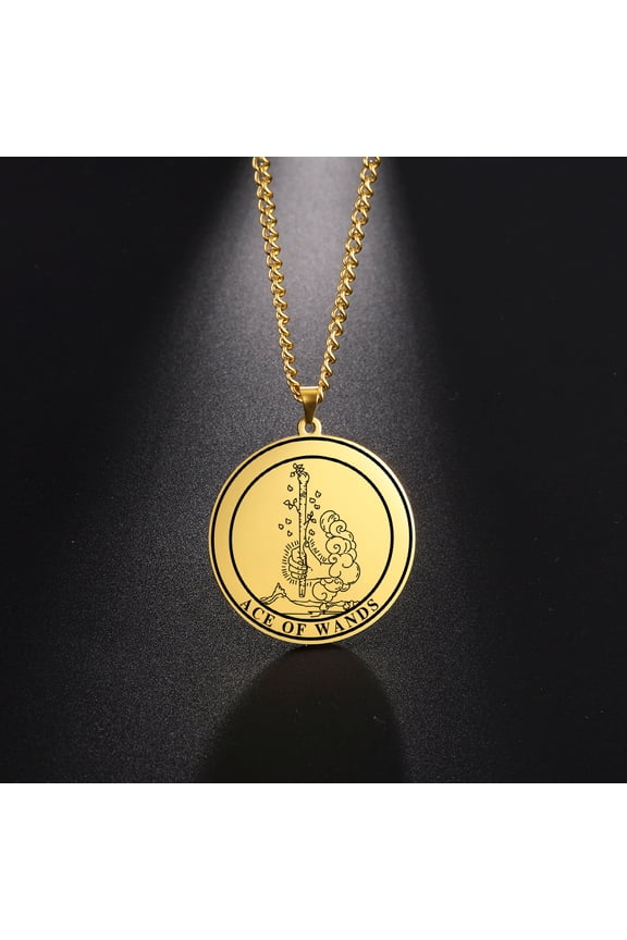 Tarot Necklace Suit of Round Pendants Spiritual Jewelry for Witchy Jewelry(ACE OF WANDS)