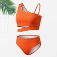 thumbnail image 2 of Ruyang Girls Solid Bikini Swimsuit One Wide Strap Cutout Waist Tops and Trunks Bathing Suit Summer Quick Dry Pool Swim Outfits, 2 of 8