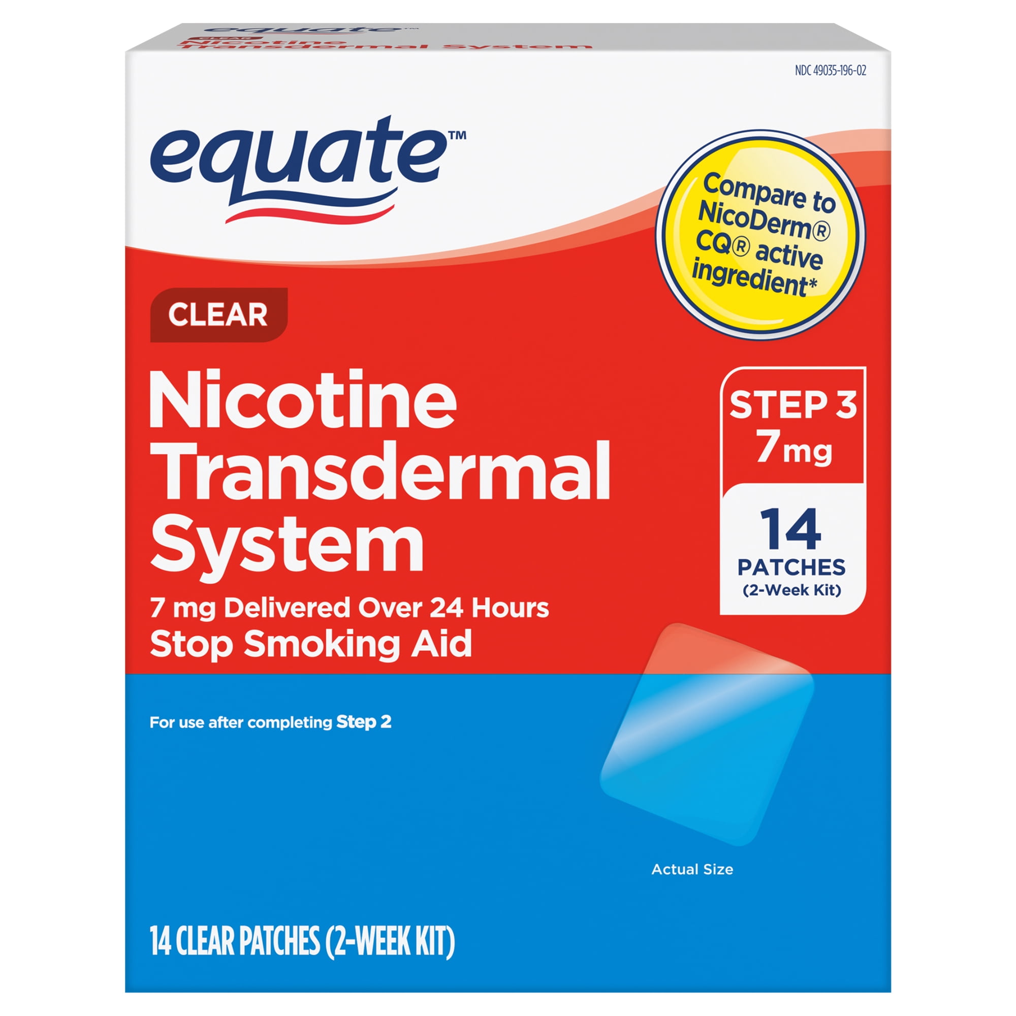 Equate Nicotine Transdermal System Step 3 Clear Patches, 7 mg, 14 Count, Compare to Nicoderm® CQ® Active Ingredient