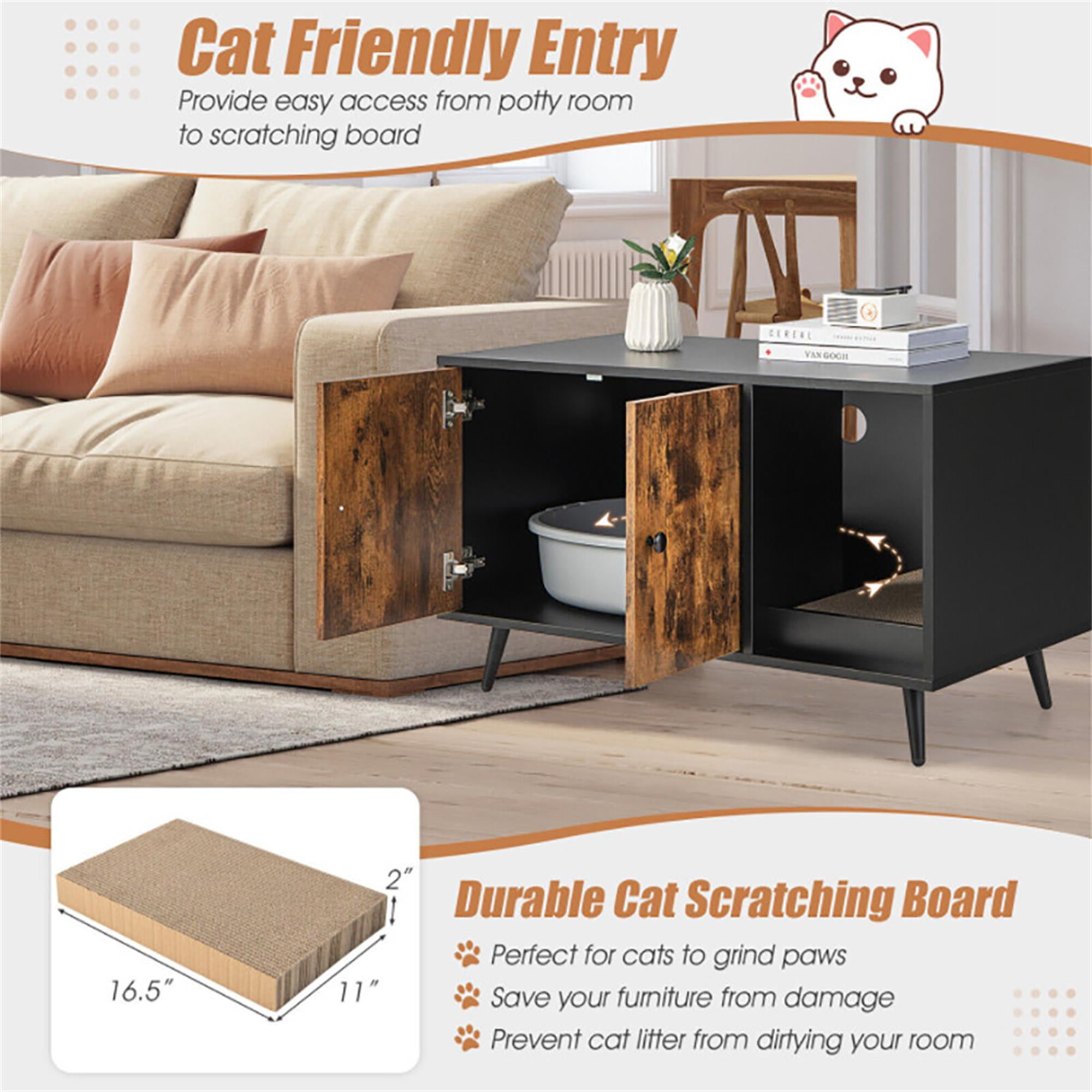 Kadyn 35" Pets Tiger Large Cat Litter Box Furniture Hidden, Pet House Enclosure, Cat House Washroom Cabinet Stool, Black