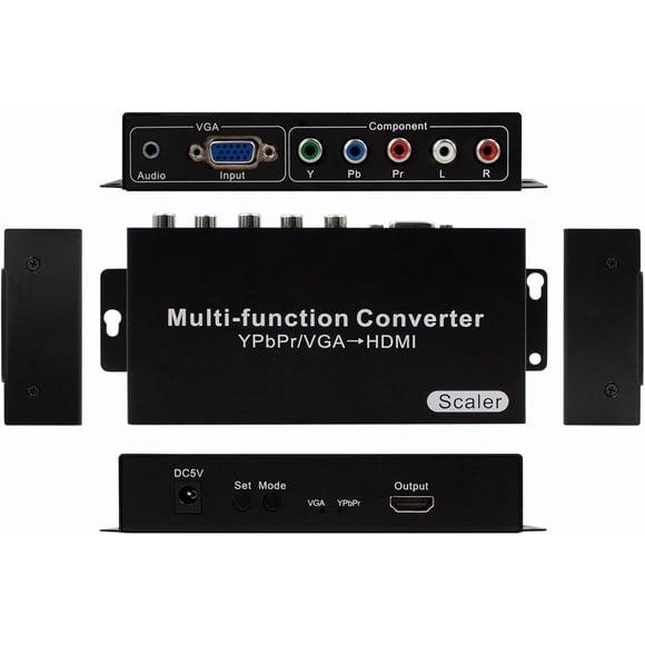 Convertidor de YPbPr/VGA a HDMI con Audio, 5 Componentes RCA/VGA a Adaptador HDMI, Compatible con Escala 1080P, Compatible con PC, Laptop, DVD, PSP, Xbox a Monitor/proyector HDMI