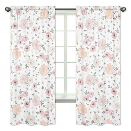 White And Grey Curtain Panels Sweet Jojo Designs 2-Piece Blush Pink, Grey and White Window Treatment Panels Curtains for Watercolor Floral Collection by ()