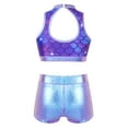 thumbnail image 3 of inhzoy Kids Big Girls 2PCs Gymnastic Dance Outfit Sets Shiny Metallic Crop Top with Shorts,Sizes 6-14 Purple Fish Scales 6, 3 of 7