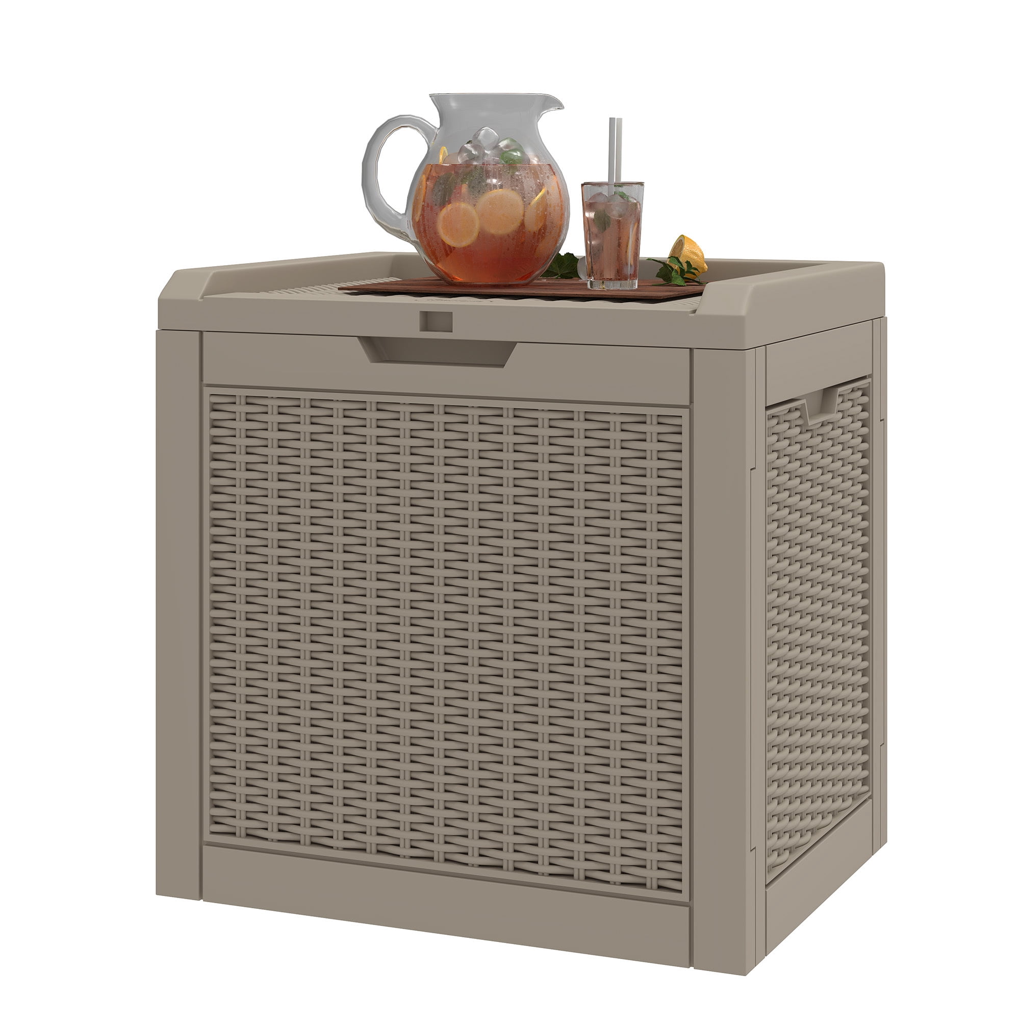 Uforic 35 Gallon Resin Outdoor Deck Box, Lockable Waterproof UV Resistant Storage Container for Patio Cushions Garden Tools, Light Brown