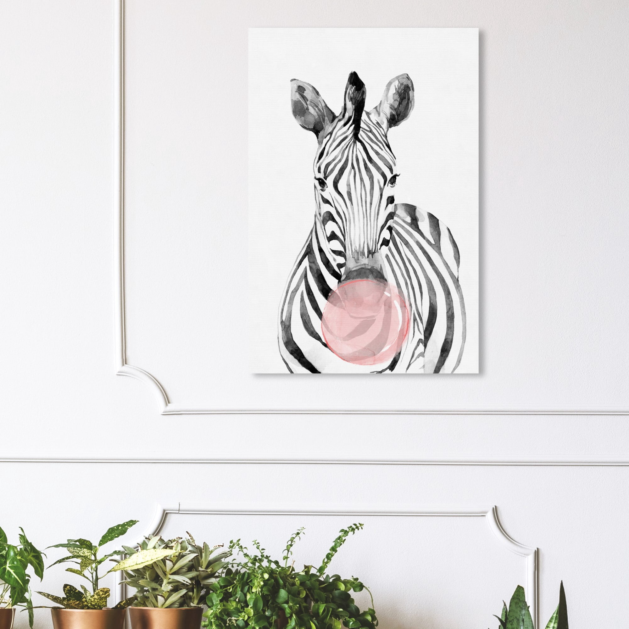 Wynwood Studio 'Zebra Bubblegum' Animals Wall Art Canvas Print - Pink, Black, 16" x 24"