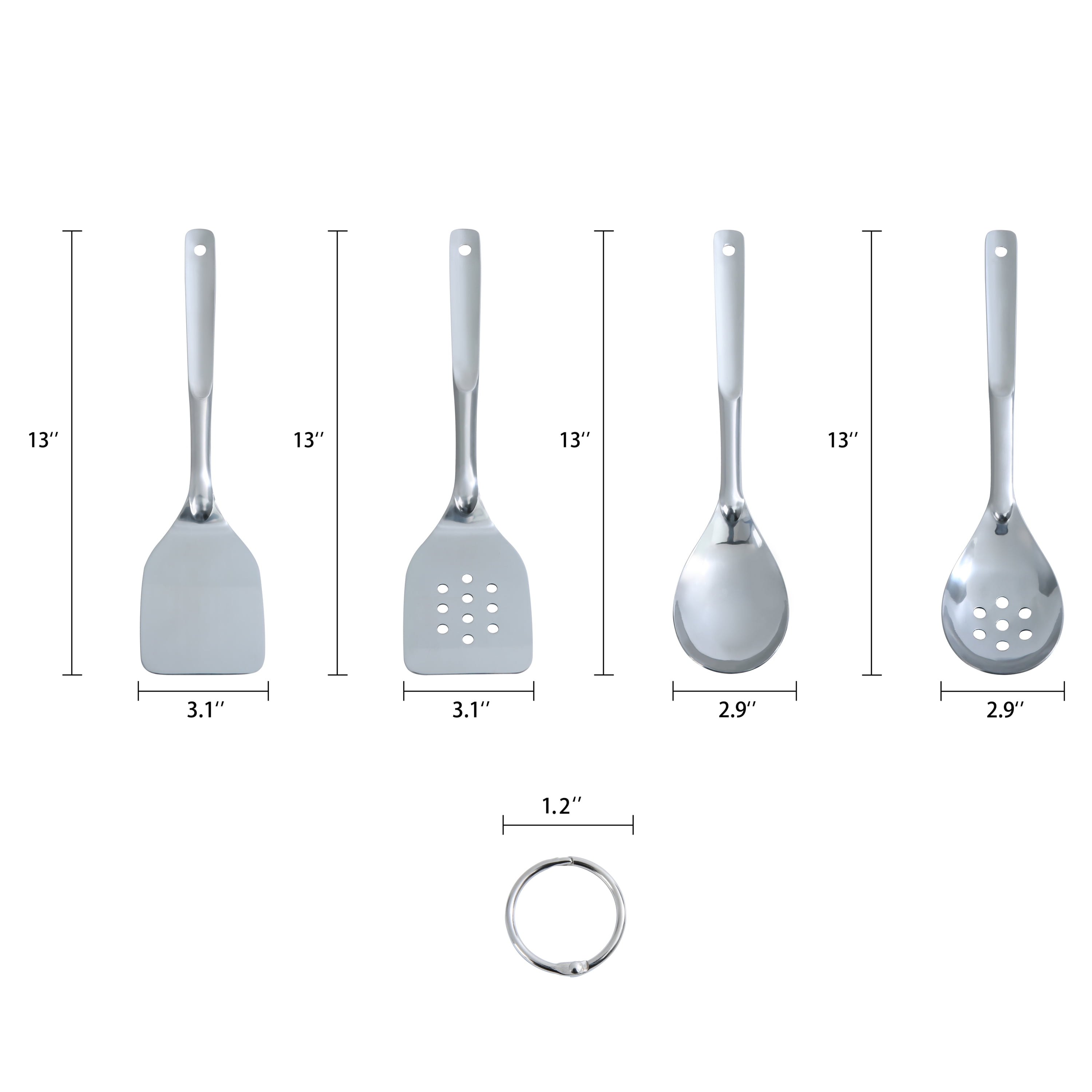 Mainstays Stainless Steel 4-Piece Utensil Set: Includes Slotted Turner, Solid Turner, Spoon, and Slotted Spoon