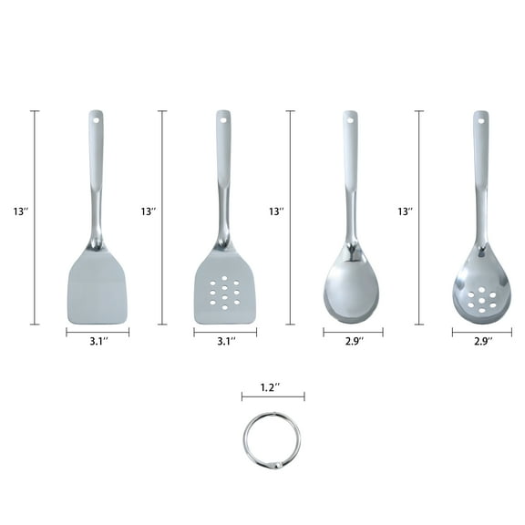 Mainstays Stainless Steel 4-Piece Kitchen Utensil Set, Spatula, Slotted Spatula, Spoon and Slotted Spoon