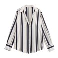 thumbnail image 2 of HH TRAF Blusa elegante de verano para mujer, con textura satinada, cuello vuelto, manga larga, estampado, botonadura sencilla, blusa a rayas para mujer, 2 of 5