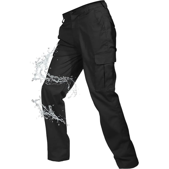 Men's Work Pants Water Resistant Cargo Pants Outdoor Tactical Hiking Pants Black