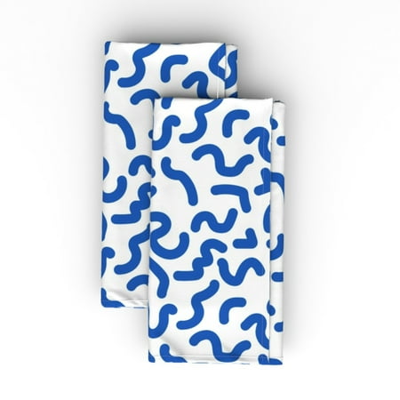 

Cotton Sateen Dinner Napkins (Set of 2) - Abstract Retro Look 1980S Blue White Print Cloth Dinner Napkins by Spoonflower