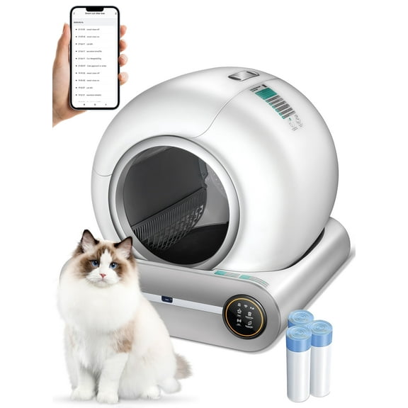 Self Cleaning Cat Litter Box, Upgraded 65L 9L Extra Large Automatic Litter Box for Multiple Cats, Features negative ion Sterilization and Deodorization, APP Control, Health Monitor