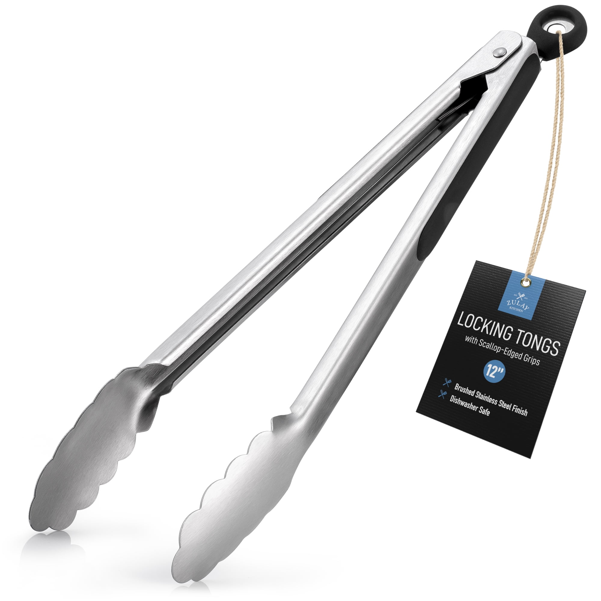 Zulay Kitchen Stainless Steel Tongs Scallop Head Edge Heavy Duty
