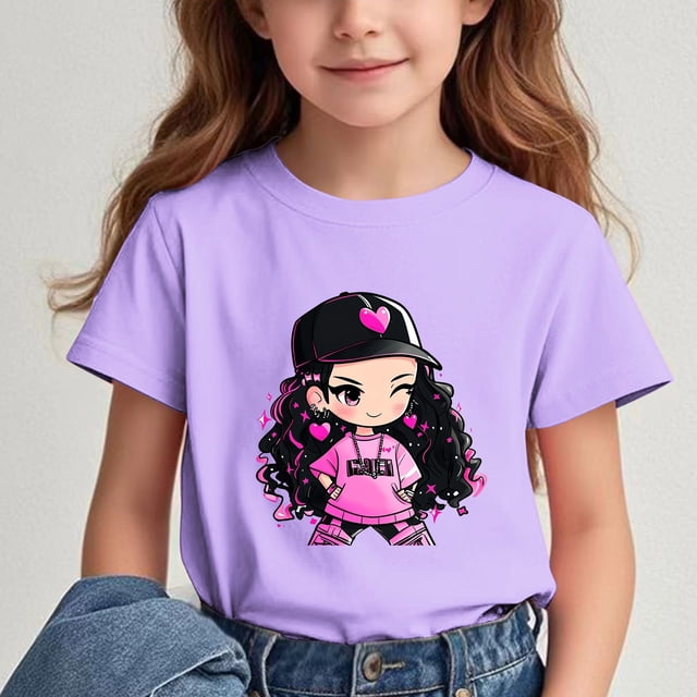 Rbaofujie T-Shirt à Manches Courtes et Col Rond Imprimé pour Filles, Doux et Extensible, Vêtements pour Enfants