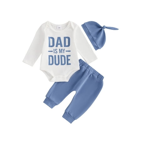 

Bagilaanoe 2pcs Newborn Baby Boys Girls Fall Outfits Pants Set Letter Long Sleeve Romper Tops + Leggings + Hat 3M 6M 12M 18M Infant Casual Clothes