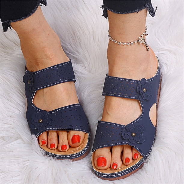Zapatillas con cuña para mujer, zapatillas para exteriores para mujer, cadena de perlas, suela blanda Wmkox8yii nm10933
