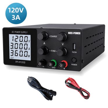 NICE-POWER DC Power Supply Variable 120V 3A Adjustable Switching Regulated DC Bench Power Supply with High Precision 4-Digit LCD Display Benchtop Lab Power Supplies with 5V/2A USB Port