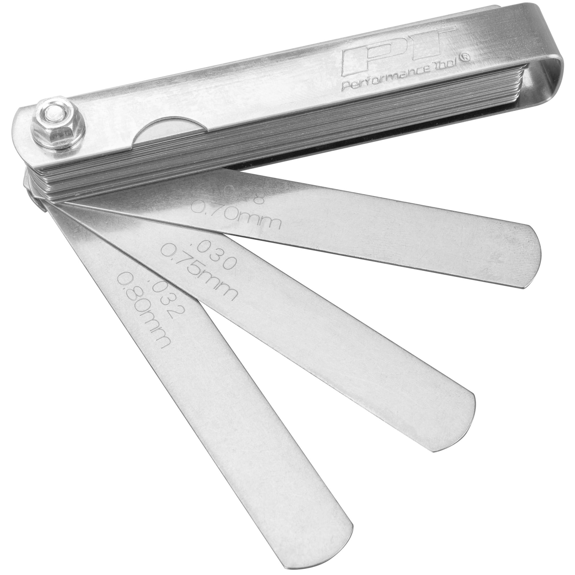 Performance Tool W125C: 32 Blade Metric and SAE Feeler Gauge Set with .010 Brass Blade for Transistorized Ignitions, 3-1/2 in. Long