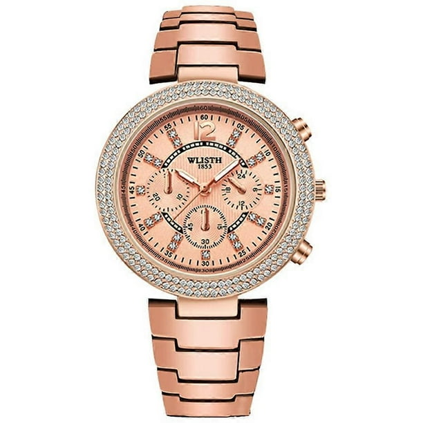 WLISTH 6197 Rhinestone Decor Women Quartz Watch Luminous Round Wrist Watch - White Dial