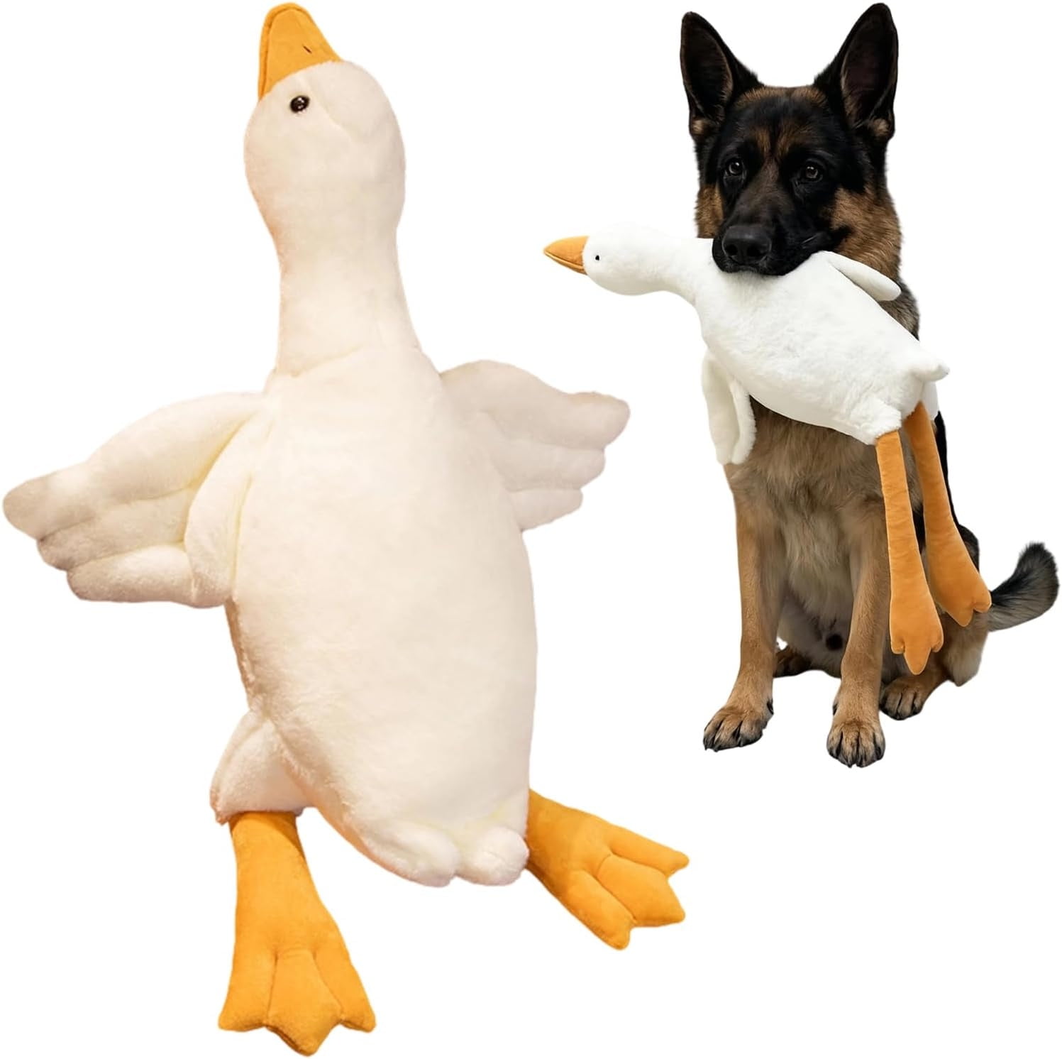 Specollect 2 Pcs Realistic White Dog Toy with Squeaky Quack Sound, Soft Chew Interactive Plush for Indoor Play, Calming Puppy Senior Pet Toys 90cm