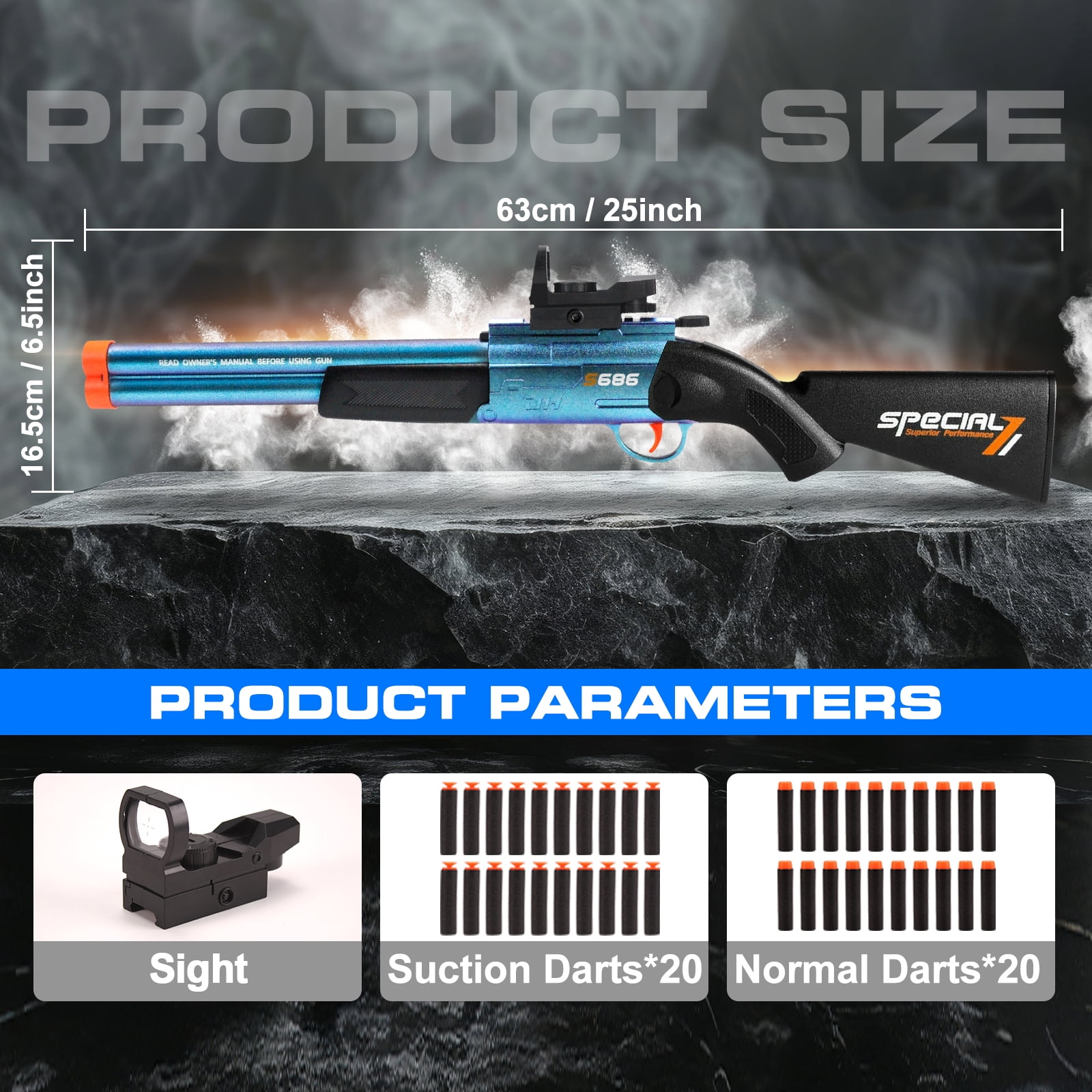 Double Barrel Manual Loading Soft Dart Blaster, with 40 Soft Darts,  Foam Blaster with Scope for 14+ Years Old