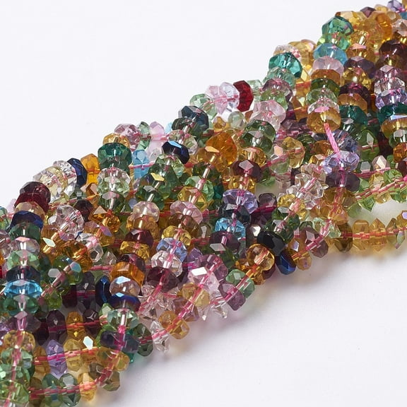 Faceted Glass Rondelle Beads Strands Crystal Suncatcher Mixed Color about 6mm in diameter 3mm thick hole: 1mm about 125pcs/strand 15 inch