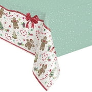 Pioneer Woman Gingerbread & Bows Christmas Plastic Party Tablecloth, 108in x 54in, 4ct
