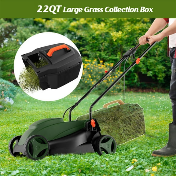 10 ampere 13 inch electric rope lawn mower with dual safety switches -Green