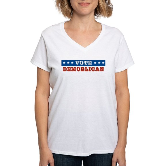 CafePress - Vote Demoblican T Shirt - Womens Cotton V-Neck T-shirt
