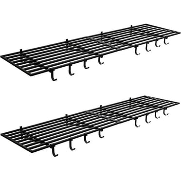 2 Pack 2x4Ft Garage Storage Shelving Wall Mounted with Hooks, 800 Lbs Heavy Duty Storage Shelves, Wall Shelving Garage Storage Rack Organization, Black Metal Floating Storage Racks