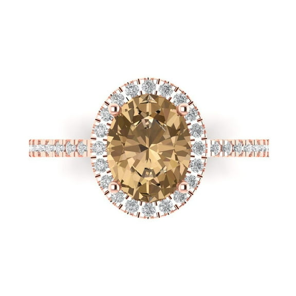 Solitaire with Accents Engagement Ring for Women - 2.27ct Simulated Champagne Diamond in 14K Rose Gold Promise Ring