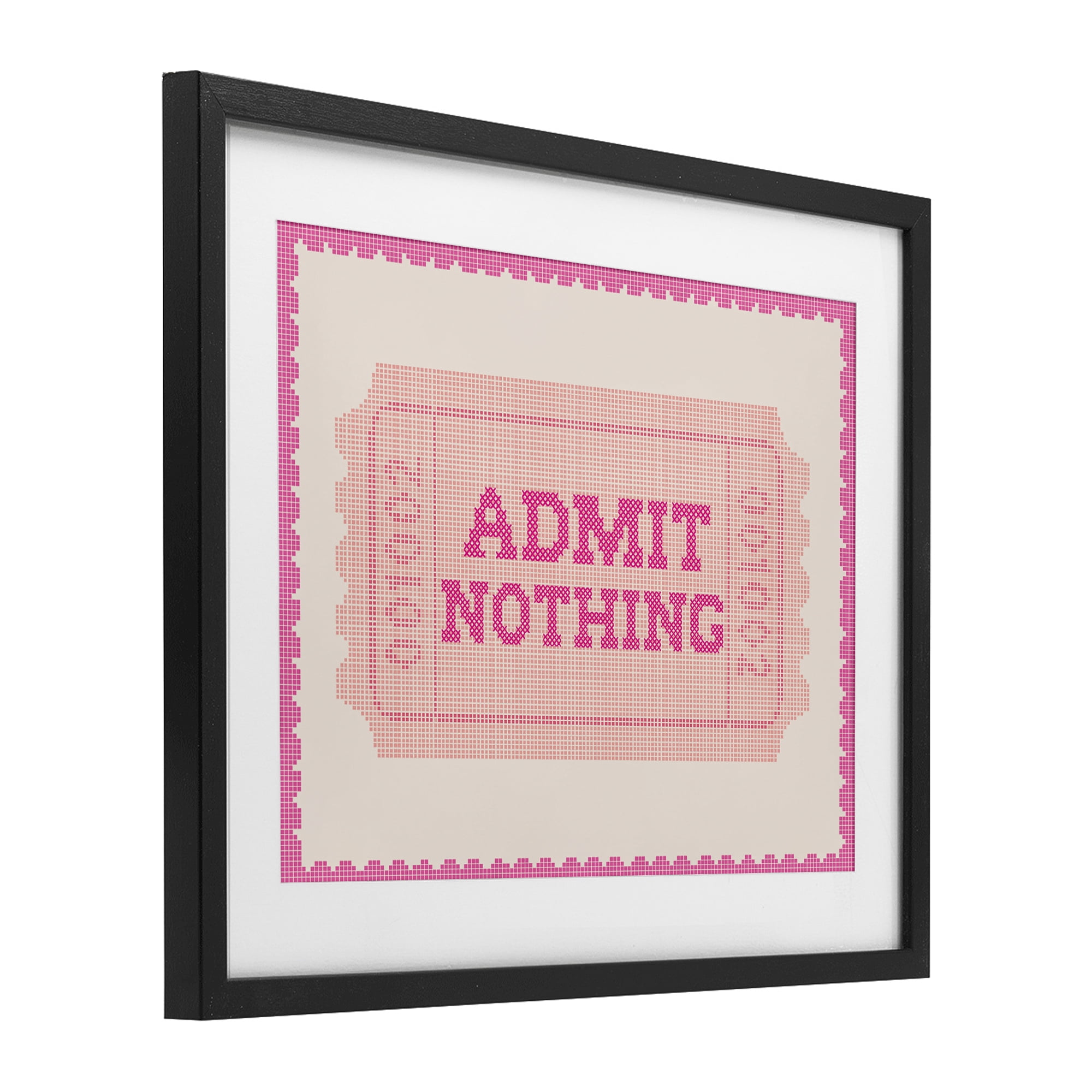 Stupell Industries Admit Nothing Retro Pink Ticket Black Framed Print Under Glass, design by Lil' Rue