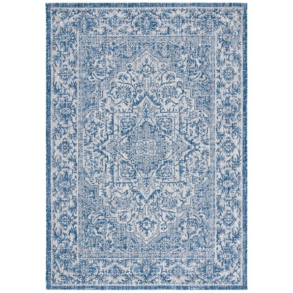 SAFAVIEH Courtyard Joey Medallion Indoor/Outdoor Area Rug, Navy/Light Grey, 6'7" x 9'6"