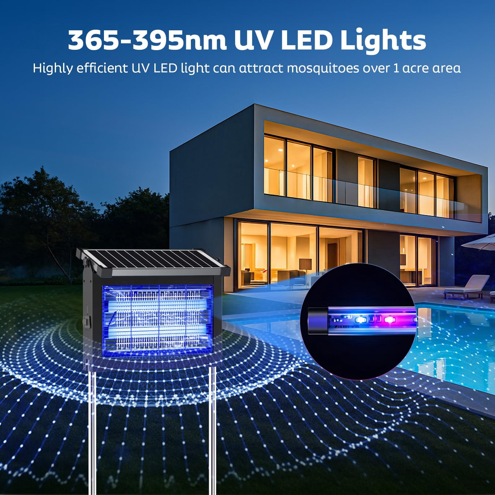 Solar Zapper Outdoor  Mosquito Waterproof Electric Fly Rechargeable Killer Lamp With 10w Panel 4500v Cordless For Backyard Patio Garden Rv Camping