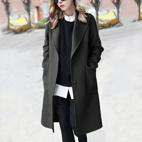 Herrnalise Jackets For Women Winter Lapel Button Long Trench Coat Jacket Ladies Overcoat Outwear Shackets For Women 2024 fall Black,XXXXXL