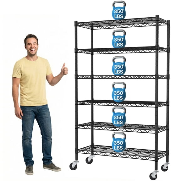 NiamVelo 6-Tier Wire Shelving Unit  Heavy Duty Storage Shelf Adjustable NSF Metal Wire Shelf with Wheels, 2100LBS Capacity for Pantry Kitchen, Black