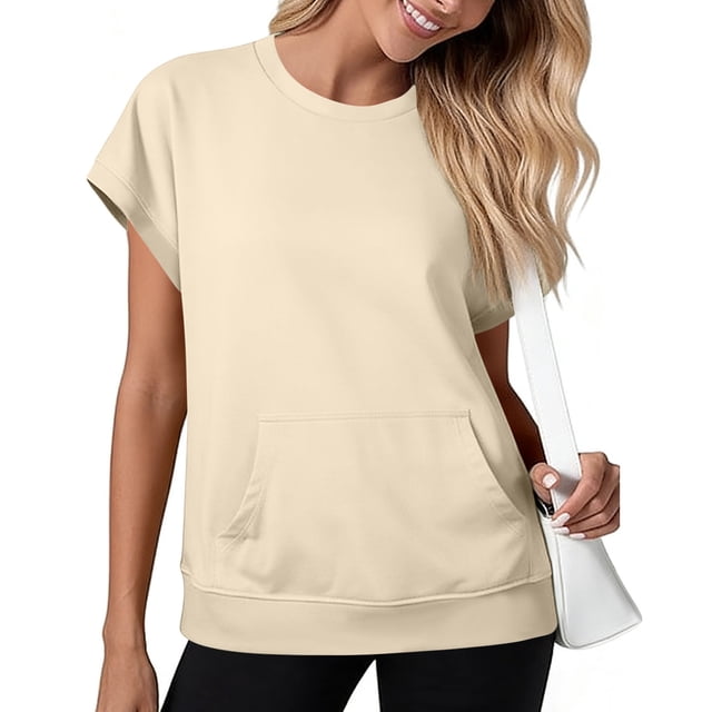 Camiseta Negra de Manga Larga de Manga Corta de la Mujer Batwing con Bolsillo de Canguro, Top Casual de Lana Suave para el Salón Y el Uso Diario